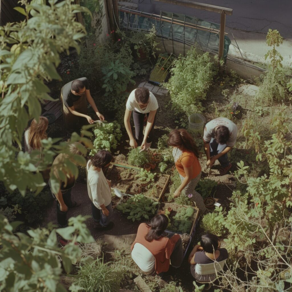 personnes en train de jardiner ensemble